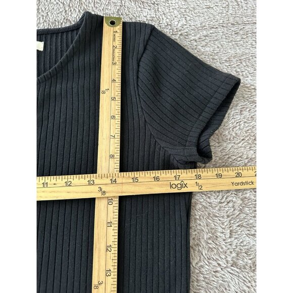 Madewell Dress Size M Button Front Ribbed Knit Mini Black Cotton Blend - Picture 9 of 12